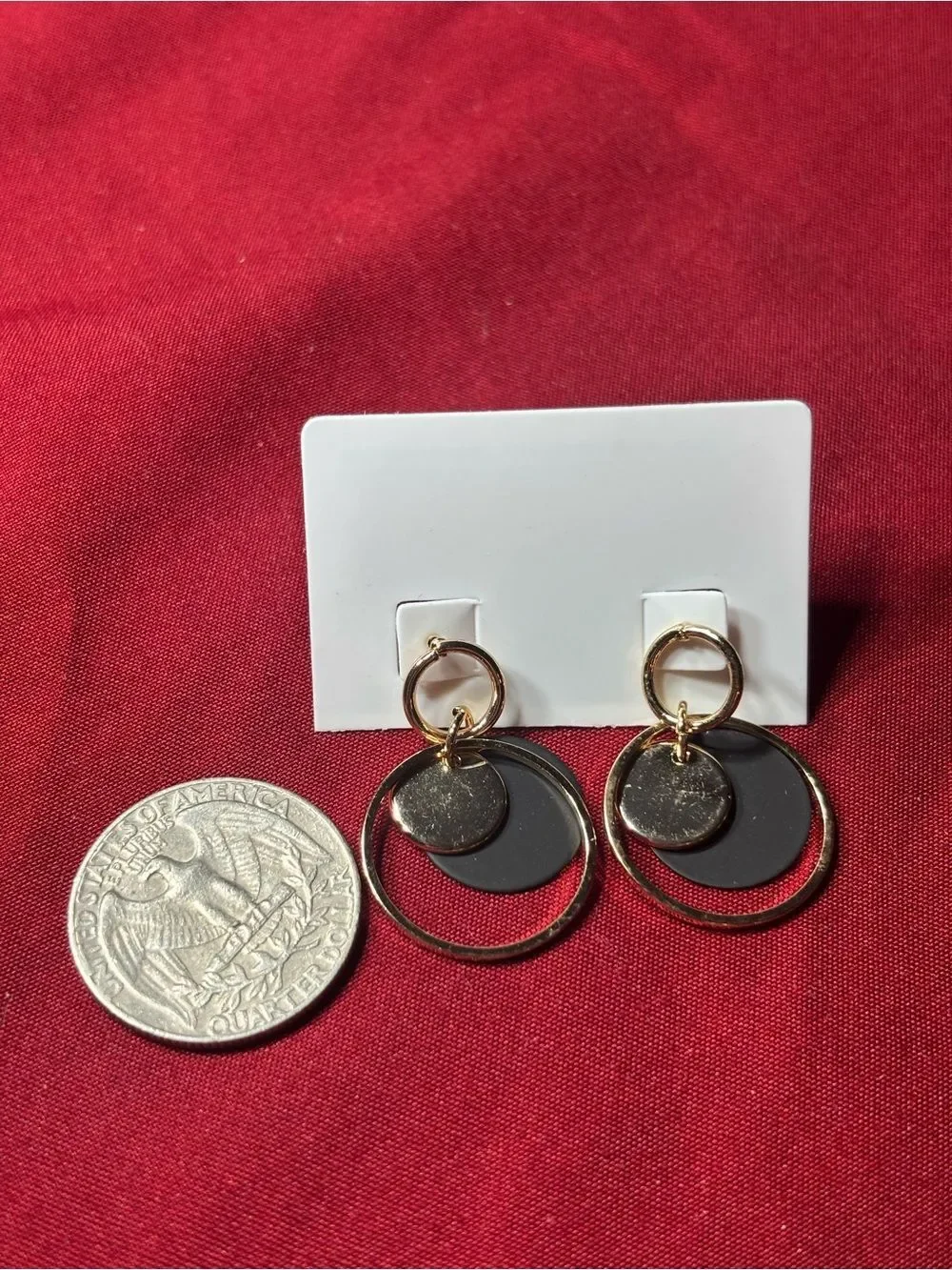 New Gold and Black Layered Hoop Drop Earrings